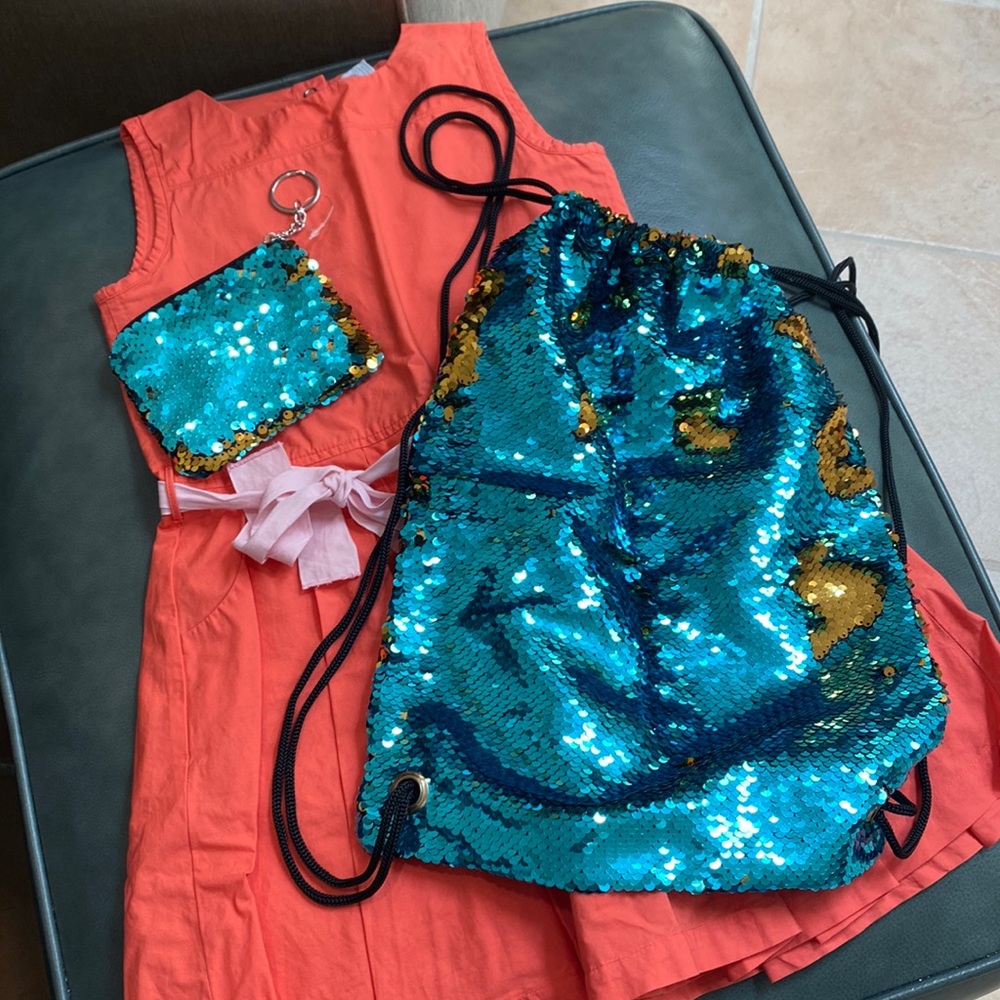 Drawstring Sequins Backpack And Keychain Pouch - image 1